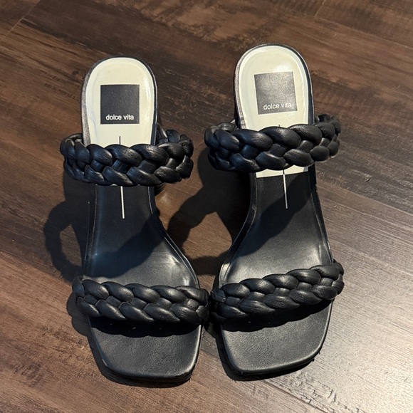 Dolce Vita Black Braided Heeled Sandals - Picture 2 of 8
